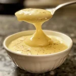 A tempting dish of vanilla pudding, showcasing its rich and glossy surface.