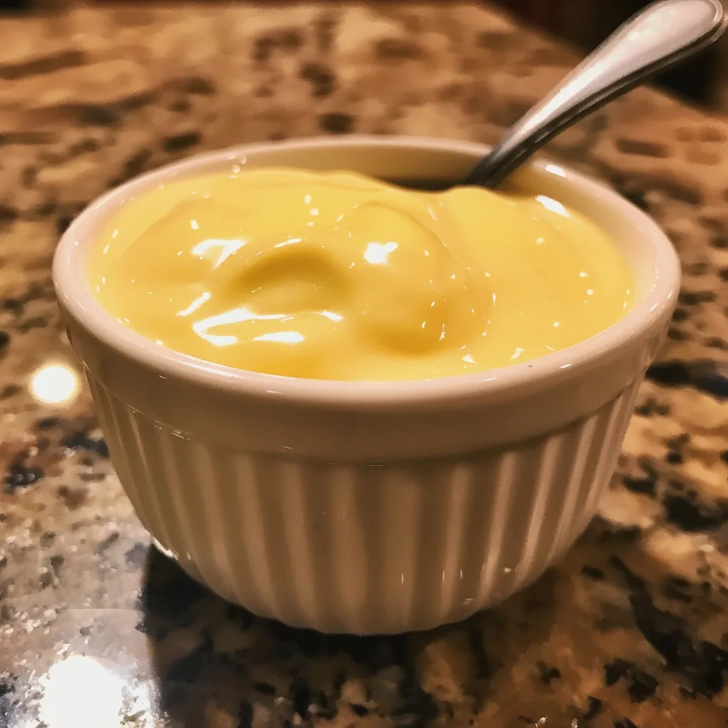 Portion of homemade vanilla pudding in a clear dish, highlighting its creamy consistency.