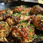 Appetizing chicken thighs topped with Parmesan cheese and fresh parsley.