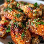 Appetizing chicken wings coated in garlic and parmesan, ready to eat.