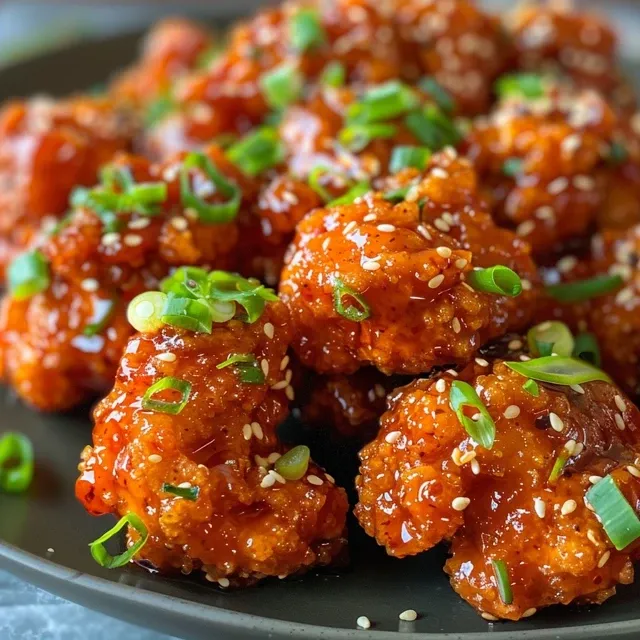 Appetizing spicy Korean chicken bites presented on a wooden surface, emphasizing their golden color.