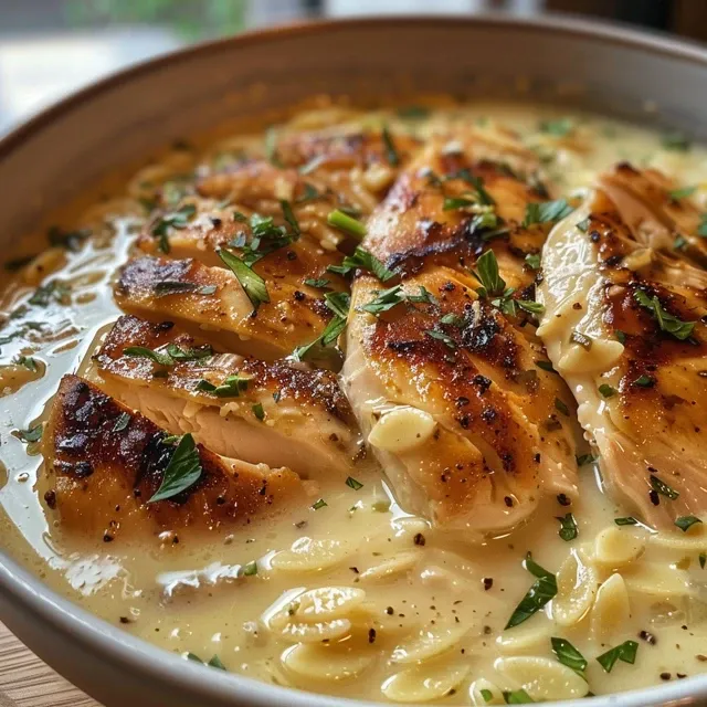 Vibrant close-up of Chicken Caesar pasta salad, highlighting ingredients like croutons and parmesan.