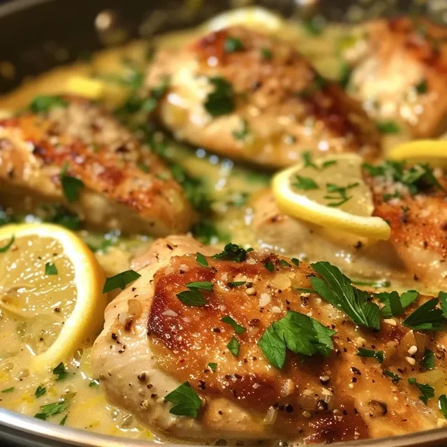 Side view of a hearty chicken skillet with a creamy sauce, topped with grated parmesan.