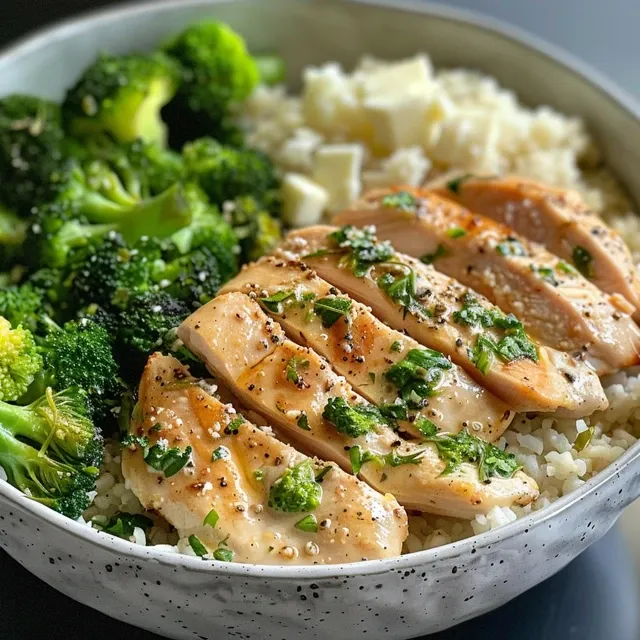 Creamy Garlic Keto Chicken served with broccoli, highlighted in a vibrant bowl.