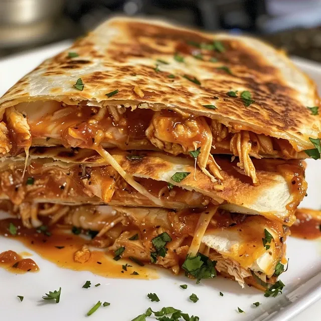 Detailed shot of quesadillas revealing tender chicken and melted mozzarella, lightly charred for flavor.