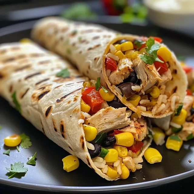 Succulent Southwest Chicken Wrap displaying layers of ingredients and textures.