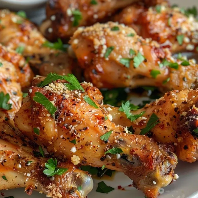 Deliciously crispy air-fried wings topped with fresh parsley and cheese.