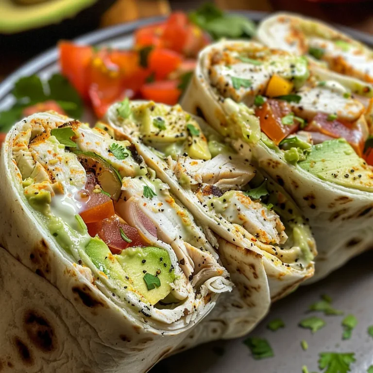A tasty avocado ranch chicken burrito wrap filled with fresh ingredients and garnished with cilantro.
