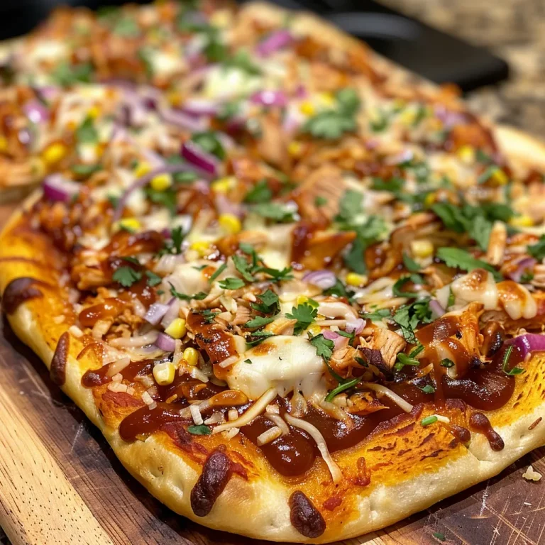 Delicious BBQ Chicken Flatbread Pizza showcasing shredded chicken, cheese, and fresh ingredients.