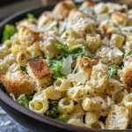 Juicy Caesar Pasta Salad with a variety of textures, prominently displayed in a bowl.