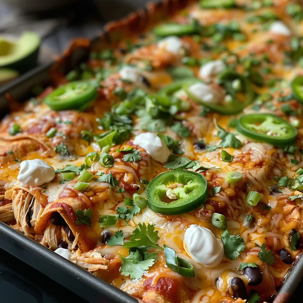 Plated Chicken Enchilada Casserole, highlighting cheesy texture and vibrant toppings.