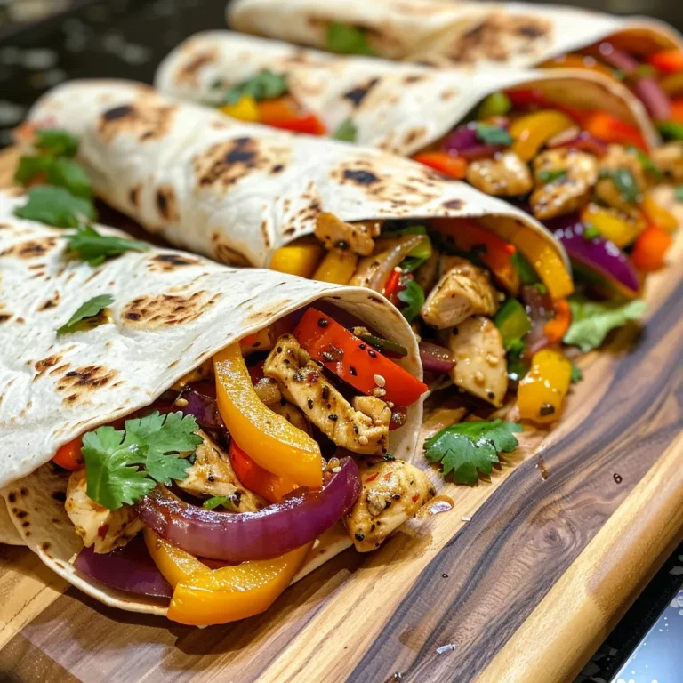 An appetizing side view of chicken veggie wraps filled with colorful vegetables and sliced chicken.