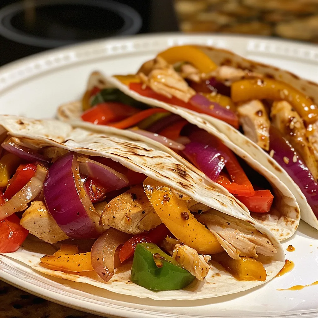 A detailed close-up of a chicken veggie wrap, highlighting the textures of the ingredients.