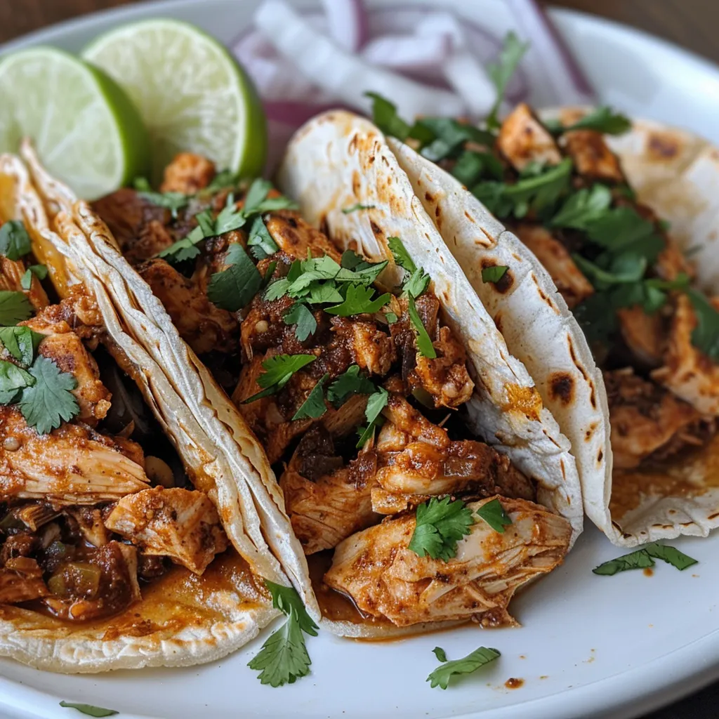 Close-up of freshly made Chipotle Chicken Tacos showcasing textures and colors.