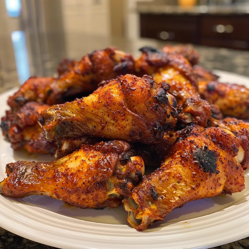 Mouthwatering chicken wings arranged neatly, drizzled with ranch dressing.