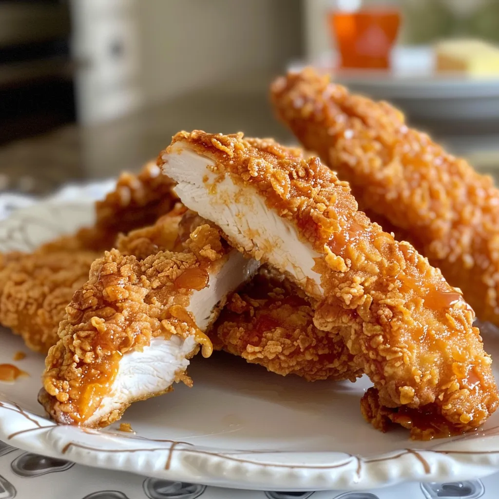 Juicy chicken tenders topped with a glossy honey buffalo glaze.