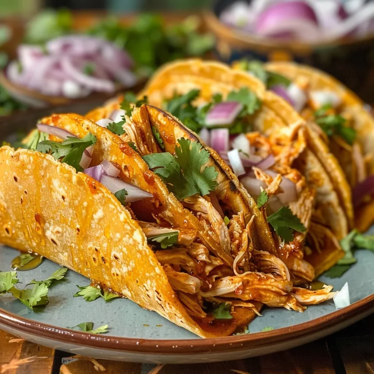 A side view of delicious chicken tacos showcasing crispy tortillas and colorful ingredients.