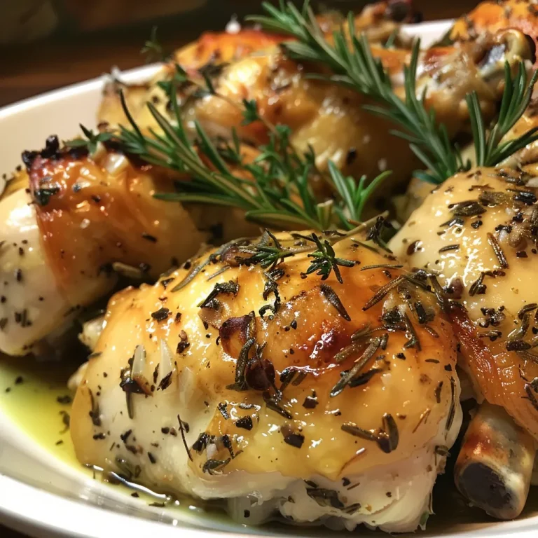 Tantalizing plate of roasted chicken thighs with garlic and spices.