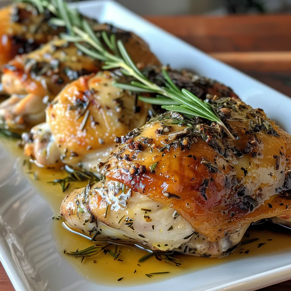 Aerial view of succulent chicken thighs seasoned with herbs and garlic.