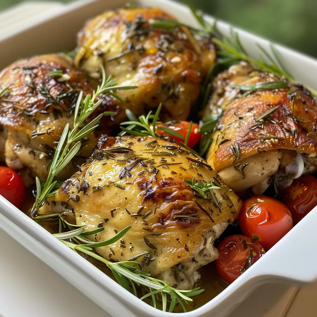A mouthwatering plate of garlic herb chicken thighs, highlighting their juicy texture and vibrant colors.