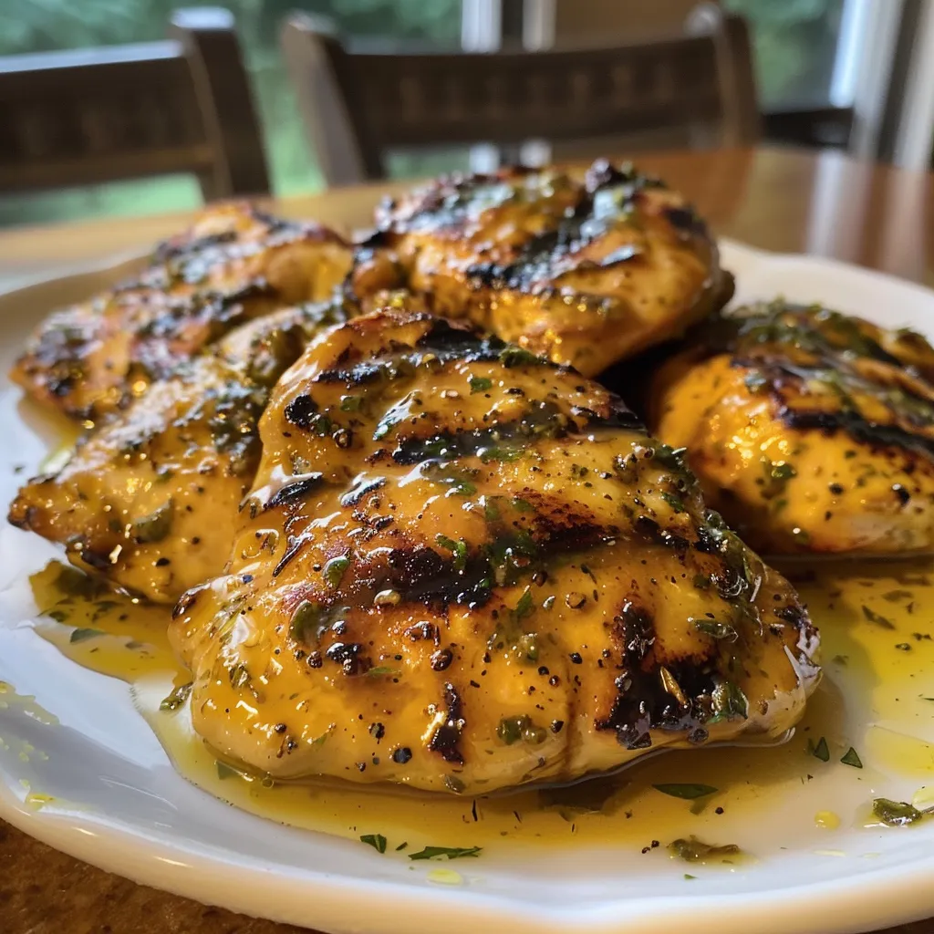 Succulent honey mustard chicken resting on a wooden cutting board.