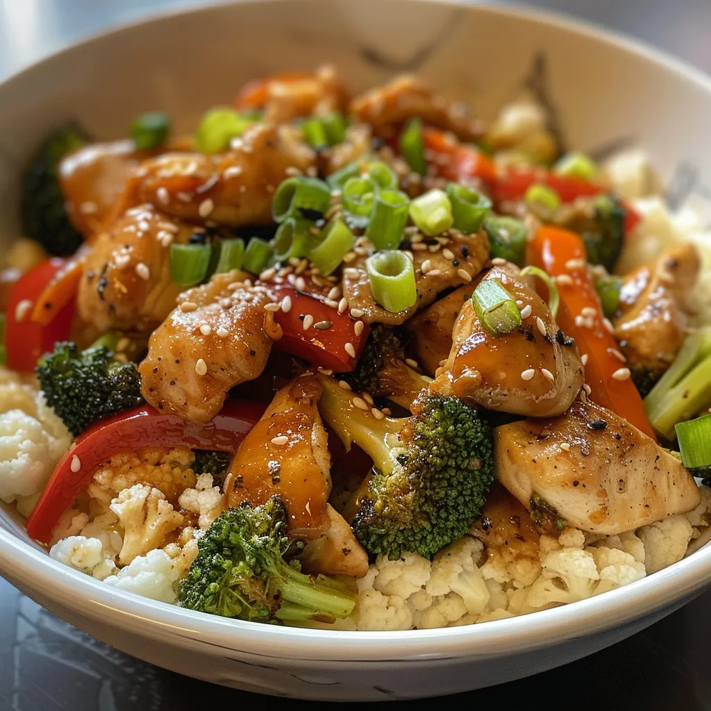 A hearty serving of Keto Chicken Stir Fry showcasing garlic, chicken, and vibrant veggies.