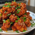 Crispy golden-brown Korean fried chicken pieces with sauce.