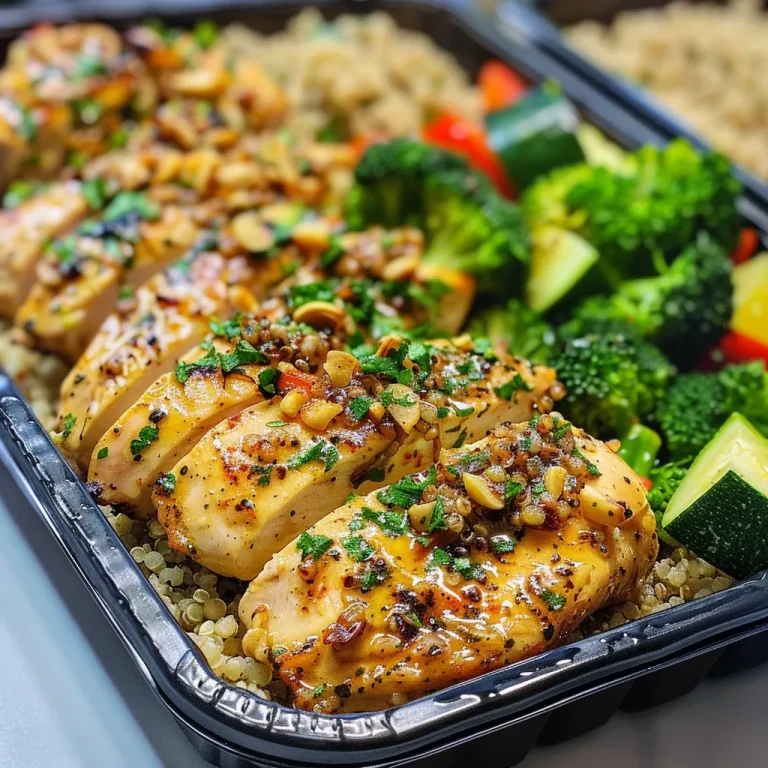 Delicious lemon garlic chicken alongside quinoa and fresh veggies in portioned meal containers.