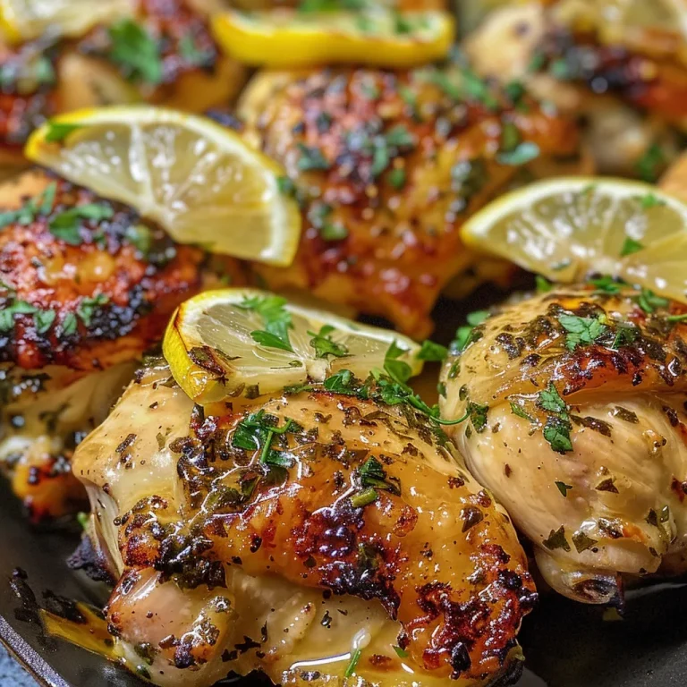 Side view of succulent Lemon Herb Chicken Breasts showcasing a glossy marinade.