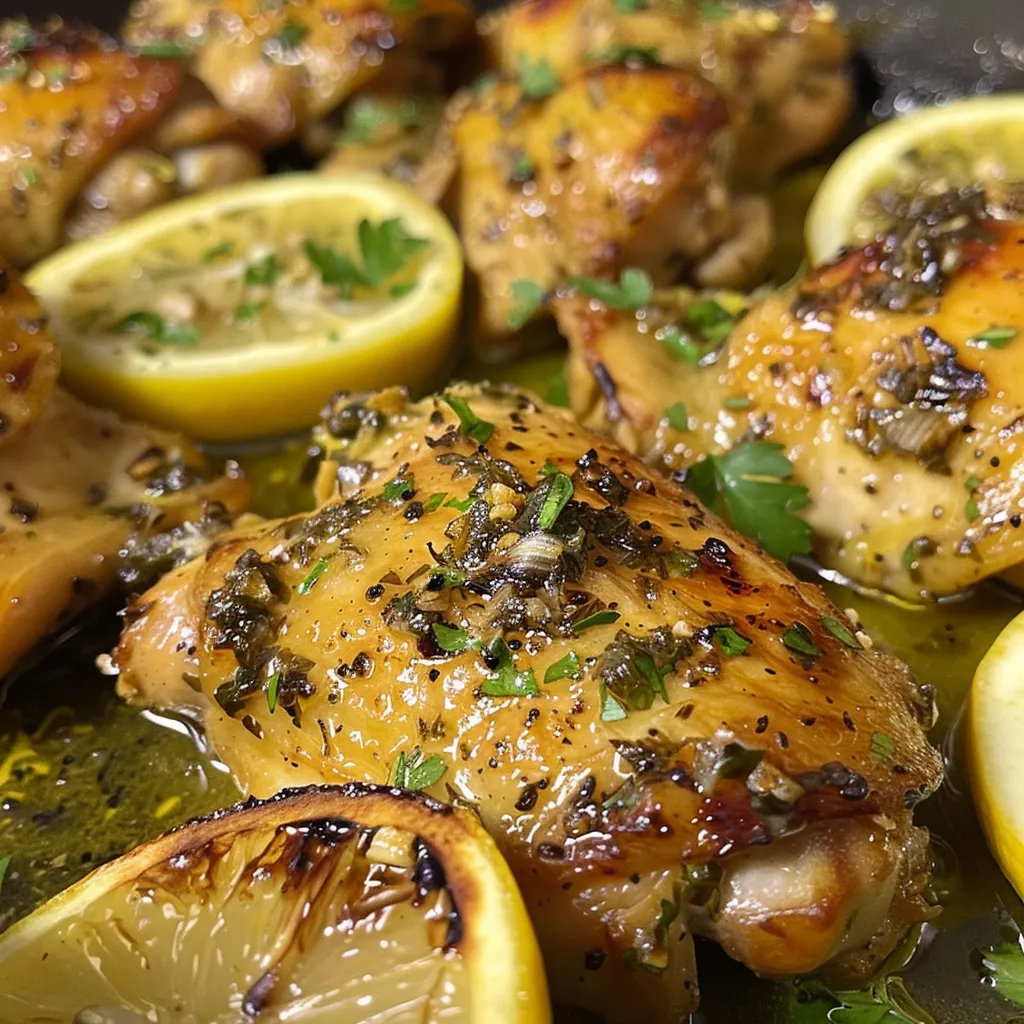 Plate of Lemon Herb Chicken Breasts with vibrant lemon and parsley accents.