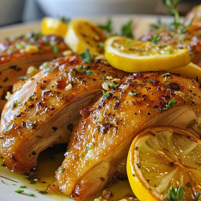 Juicy Lemon Herb Chicken Breast showcased on a plate, highlighting its golden-brown exterior.