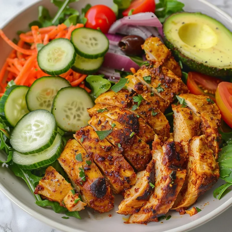 A Culinary Journey Through the Middle East: Discovering the Light Chicken Shawarma Salad An appetizing presentation of Light Chicken Shawarma Salad showcasing marinated chicken over a bed of mixed greens and assorted vegetables.