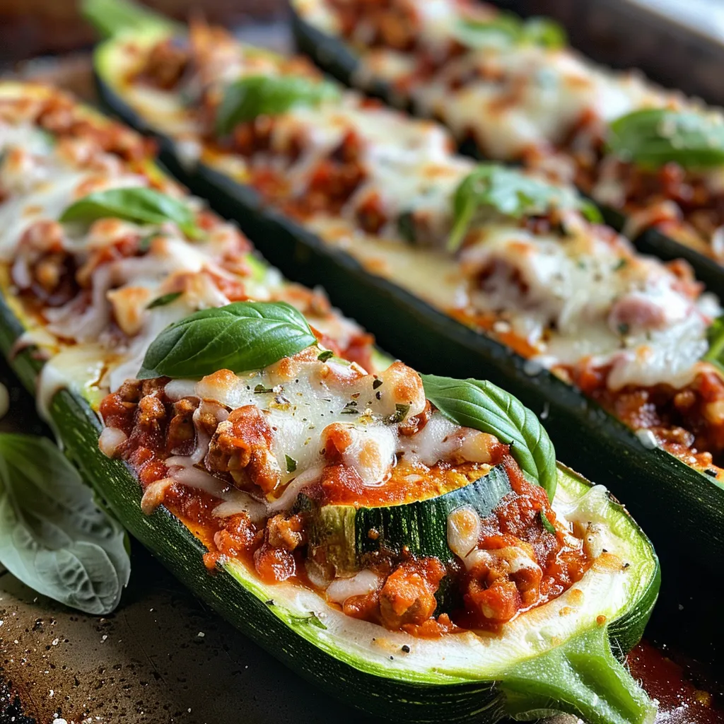 Deliciously baked zucchini boats topped with mozzarella and parmesan cheese.