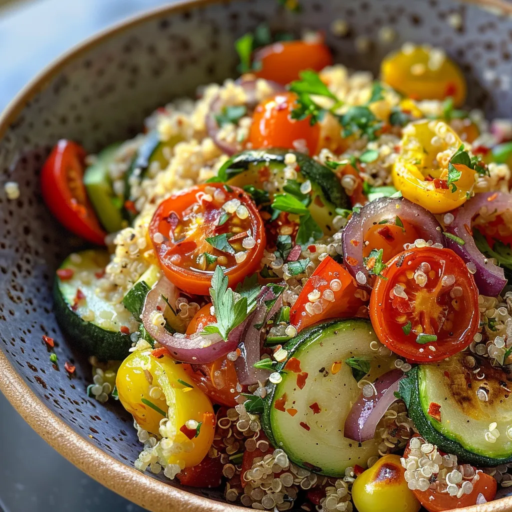Juicy quinoa and vegetable bowl arranged neatly, showcasing fresh ingredients.