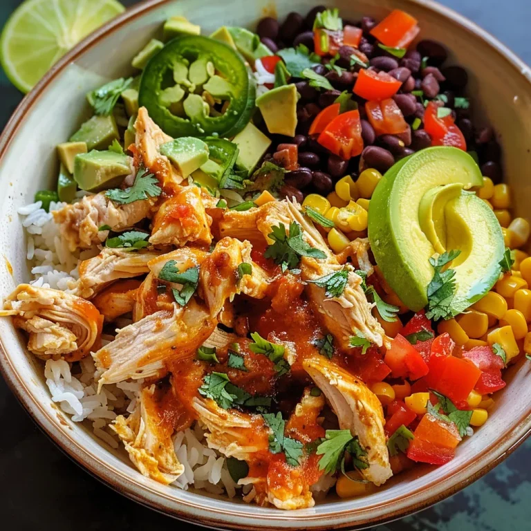 Side view of a hearty burrito bowl showcasing colorful ingredients and a drizzle of dressing.