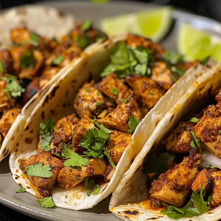 Deliciously arranged spicy chipotle chicken tacos with toppings, presented on a plate.