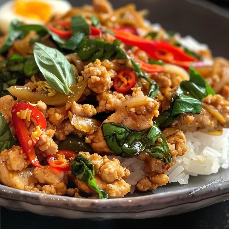 A plate of colorful Spicy Thai Basil Chicken highlighting fresh ingredients.