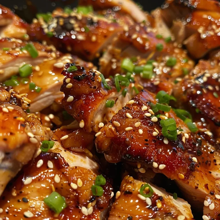 Succulent piece of Sticky Korean Chicken with visible herbs and sauce.