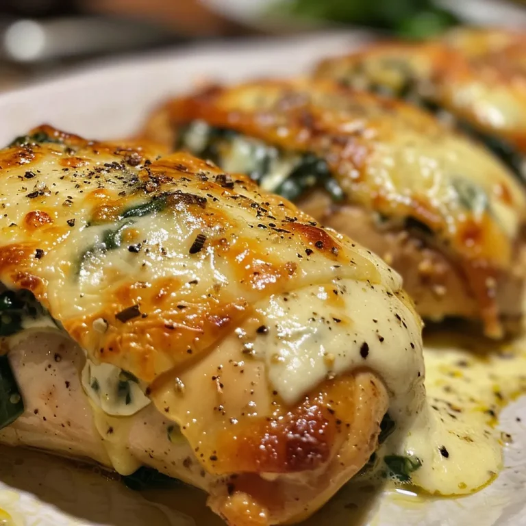 Detailed image of a stuffed chicken breast, highlighting the rich spinach and cream cheese blend inside.