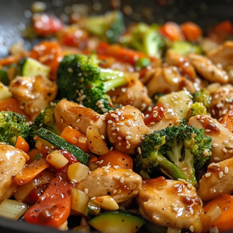 Side view of a delicious Sweet Chili Chicken Stir Fry showcasing tender chicken and fresh vegetables.