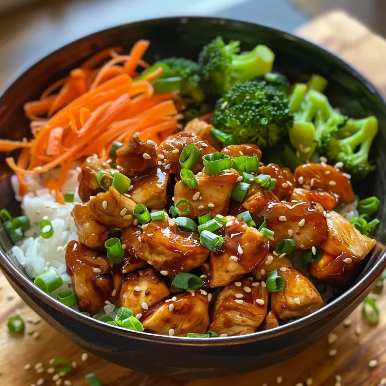Side view of a bowl featuring succulent Teriyaki Chicken and fresh vegetables.