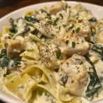 Juicy Creamy Lemon Chicken garnished with lemon slices and parsley on a plate.