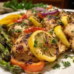 Juicy Greek Lemon Chicken thighs marinated and cooked to perfection.