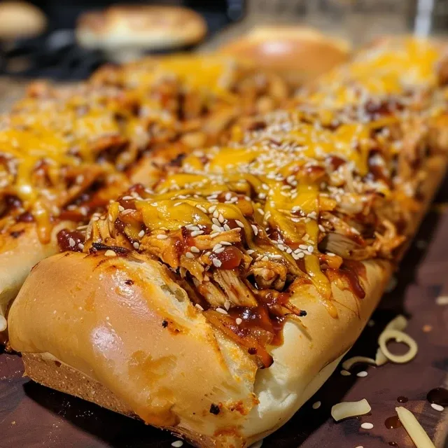 Golden BBQ Chicken Stuffed Bread with a crispy exterior, revealing a savory chicken filling.
