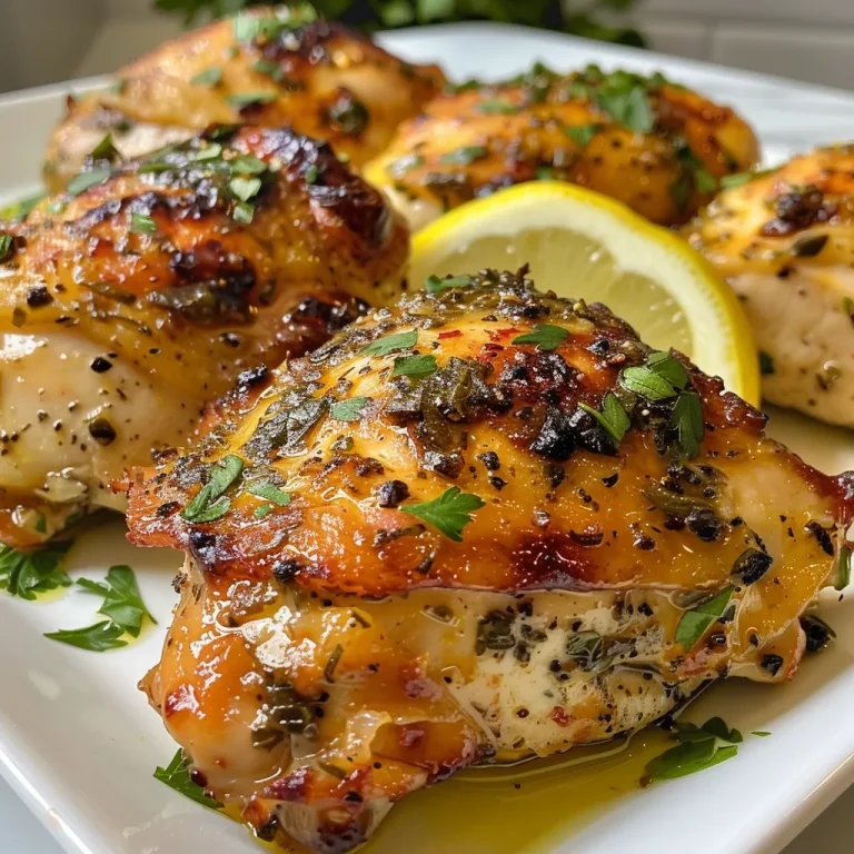 Side view of golden baked chicken with a creamy yogurt coating and herbs.