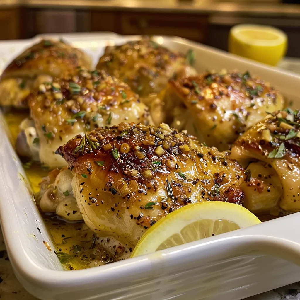 Side view of succulent honey mustard chicken pieces on a plate, showcasing glistening glaze.