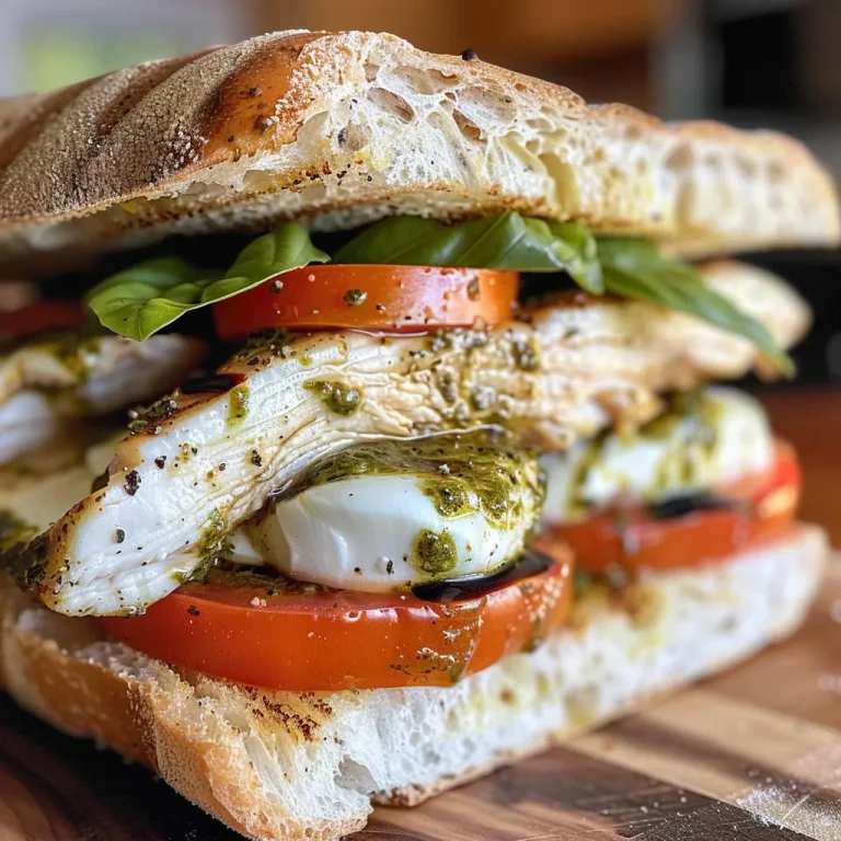 Detailed image of a Chicken Caprese Sandwich featuring melted mozzarella and vibrant basil leaves.