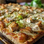 Juicy Chicken Crust Caesar Salad Pizza with a blend of crispy chicken and creamy Caesar dressing.