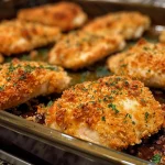 Detailed shot of panko-coated chicken leg, revealing its crispy texture and appetizing color.
