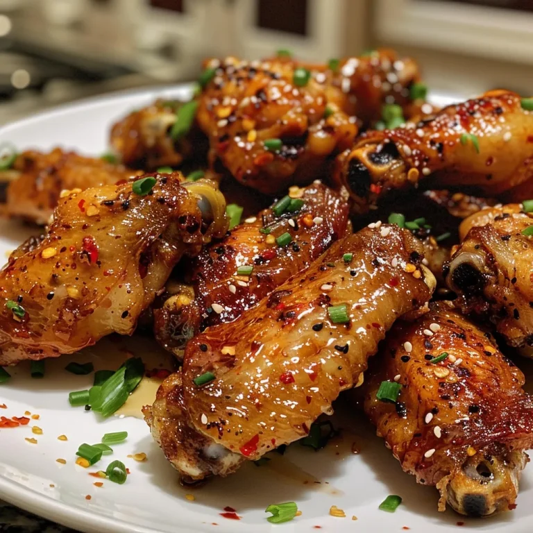 Wings of Adventure: My Journey to the Perfect Crispy Hot Honey Chicken A plate of golden brown crispy chicken wings drizzled with hot honey, with parsley and sesame seeds.